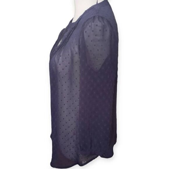 ELLE NAVY Clip-Dot Pintuck BLOUSE SZ.XS EUC - Picture 2 of 7